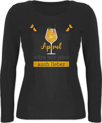 Langarmshirt Damen - Statement - Aperol wäre Mir jetzt auch Lieber - Aperol Geschenk Lustig - S - Schwarz - t-Shirts Langarm sprüche Statements Cocktail Shirt Spritz Spritzen t von Shirtracer
