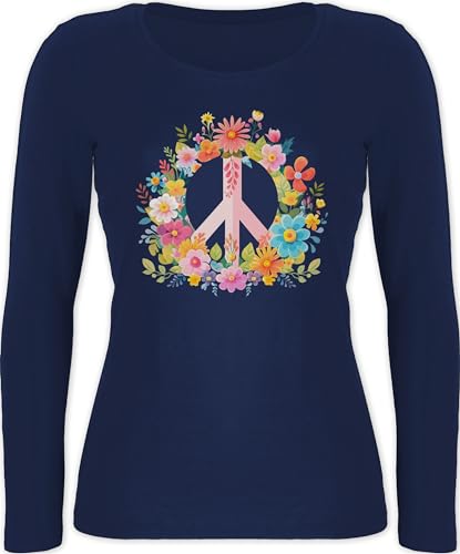 Langarmshirt Damen - Statement - Peace Zeichen I Peacezeichen I Frieden I Hippie Flower Power I 60er I 70er Flowerpower - M - Marineblau - Oberteil sprüche Statements Langarm mit Shirt Longsleeve von Shirtracer