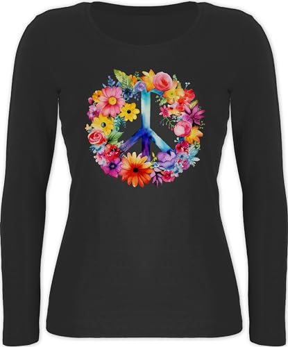 Langarmshirt Damen - Statement - Peacezeichen I Peace Symbol Hippie I Frieden I 60er I 70er Flower Power I Flowerpower - S - Schwarz - t-Shirt Frauen Langarm sprüche Statements Hippy Shirt von Shirtracer