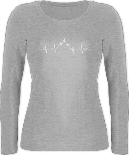 Langarmshirt Damen - Symbol und Zeichen Outfit - Herzschlag Berge - XXL - Grau meliert - Shirt Langarm wandern Berg Shirts Wander Tshirt mit Langen ärmeln Hiking Langer arm Bergen t-Shirt Wanderer von Shirtracer