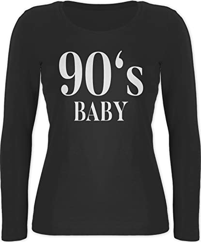 Langarmshirt Damen - Vintage Retro - 90s Baby Weiß - S - Schwarz - 90er Jahre 90ger Langarm Shirt von Shirtracer