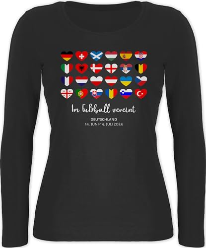 Langarmshirt Damen - WM - Im Fußball vereint - Deutschland EM 2024 Länder - M - Schwarz - Fussball Fanartikel Europameisterschaft Germany Langarm top fu Ball Shirt trainingsshirt em24 alle 24 von Shirtracer
