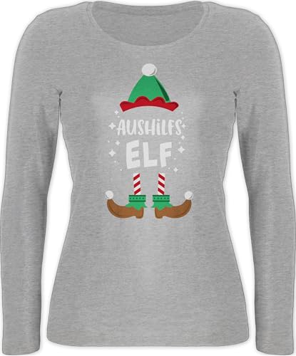 Langarmshirt Damen - Weihnachten Aushilfs-Elf I Weihnachtself I Weihnachts Elf I Christmas Elf - M - Grau meliert - Weihnachts-Shirt Langarm weihnachtsmode Merry x-Mas elfe Shirt Elfen Tshirt von Shirtracer
