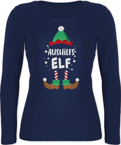 Langarmshirt Damen - Weihnachten Aushilfs-Elf - L - Marineblau - weihnachtsshirt Langarm Christmas Shirt Geschenke Oberteil Oberteile damengeschenke lang Festliche weihnachtsshirts Tshirt von Shirtracer