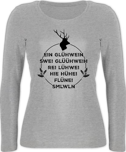 Langarmshirt Damen - Weihnachten - EIN Glühwein swei Glühwein - S - Grau meliert - Christmas Oberteile Geschenke Oberteil Shirt Langarm Weihnachts t-Shirt lustig weihnachtsshirt Festliche lang von Shirtracer