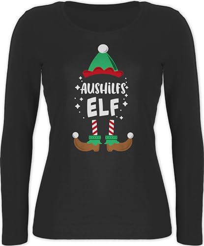 Langarmshirt Damen - Weihnachten Aushilfs-Elf I Weihnachtself I Weihnachts Elf I Christmas Elf - M - Schwarz - Weihnachts-Shirt Langarm weihnachtsmode Merry x-Mas elfe Shirt Elfen Tshirt von Shirtracer