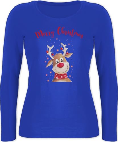 Langarmshirt Damen - Weihnachten - Merry Christmas Rentier I Elch - M - Blau - Langarm weihnachtsshirt, Damen, weihnachtsshirt weihnachtsmotiv Familie Shirt lang weihnachtstshirts weihnacht Rentiere von Shirtracer