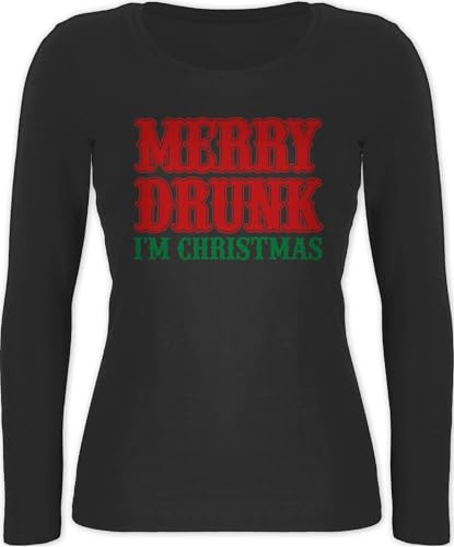 Langarmshirt Damen - Weihnachten Geschenke Bekleidung - Merry Drunk I'm Christmas - bunt - L - Schwarz - Drunken Happy Shirt langärmelig weihnachtsshirt weihnachtsmotiv im Langarm weihnachtstshirts von Shirtracer