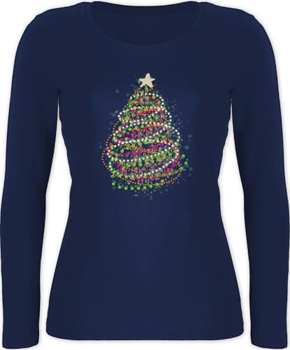 Langarmshirt Damen - Weihnachten Geschenke Christmas Bekleidung - Abstrakter Weihnachtsbaum - XS - Marineblau - weihnachtsshirt Langarm Weihnachts Shirt weihnachtsmotiv Christbaum Shirts von Shirtracer