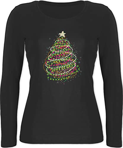 Shirtracer Langarmshirt Damen - Weihnachten Geschenke Christmas Bekleidung - Abstrakter Weihnachtsbaum - XS - Schwarz weihnachtsmotiv Langarm weihnachtsshirt Weihnachts Longshirt von Shirtracer