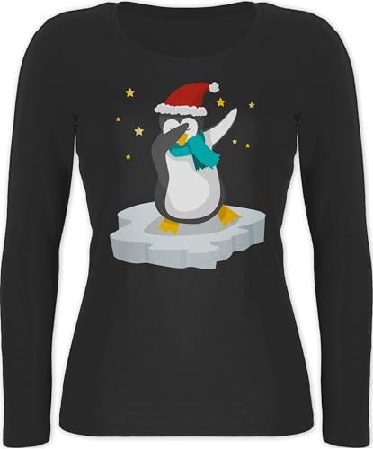 Langarmshirt Damen - Geschenke Christmas Bekleidung - Dab Pinguin Weihnachten - XL - Schwarz - weihnachtsshirt Langarm Weihnachts Shirt weihnachtsmotiv Dabbing Shirts t weihnachtstshirts weihnacht von Shirtracer