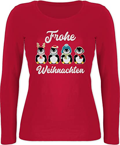 Langarmshirt Damen - Geschenke Christmas Bekleidung - Frohe Weihnachten - Pinguine - weiß - XL - Rot - oberteil weihnachtsmotiv weihnachs weihnachtsshirt langer arm weihachten weihnachts longshirts von Shirtracer