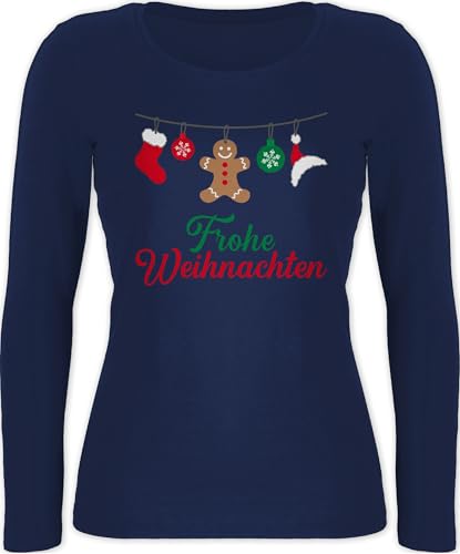 Langarmshirt Damen - Frohe Weihnachten I Weihnachtsmotiv - XS - Marineblau - weihnachtsshirts weihnachtsshirt Christmas Xmas Shirt weihnachtstshirtdamen weihnachtstshirts weihnacht girlanden Shirts von Shirtracer