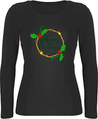 Shirtracer Langarmshirt Damen - Weihnachten Geschenke Bekleidung - Merry Christmas Mistelzweig Kranz - L - Schwarz - weihnachtsshirt+Langarm weihnachtliche Weihnachts Longshirts weihnqchts von Shirtracer