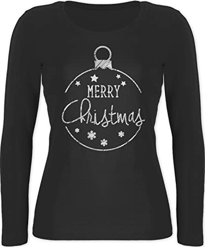 Langarmshirt Damen - Weihnachten Geschenke Bekleidung - Merry Christmas handgemalt - XL - Schwarz - Langarm weihnachtsshirt x Mas Long Sleeve Shirt Weihnachts Oberteil weihnachtskleinigkeit von Shirtracer