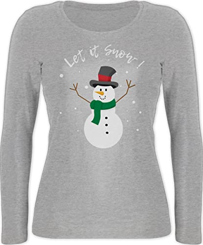 Langarmshirt Damen - Weihnachten Geschenke Christmas Bekleidung - Schneemann Let it Snow - L - Grau meliert - Shirt Langarm Oberteil Weihnachts Longshirt Xmas Shirts Tshirt weihnachtsoberteil von Shirtracer