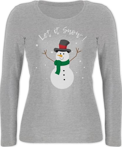 Langarmshirt Damen - Weihnachten Geschenke Christmas Bekleidung - Schneemann Let it Snow - L - Grau meliert - weihnachtsshirt Weihnachts Shirt weihnachtsmotiv weihnachtsmotive+weihnachtsmotiven von Shirtracer