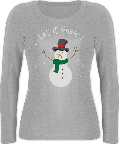 Langarmshirt Damen - Weihnachten Geschenke Christmas Bekleidung - Schneemann Let it Snow - S - Grau meliert - weihnachtsshirt Weihnachts Shirt weihnachtsmotiv weihnachtsmotive+weihnachtsmotiven von Shirtracer