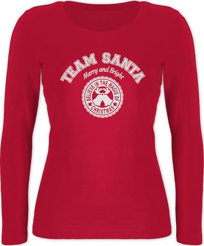 Langarmshirt Damen - Weihnachten Geschenke Christmas Bekleidung - Team Santa - Merry and Bright - weiß - S - Rot - weihnachtsshirt weihnachtsmotiv Langarm Weihnachts Shirt weihnacht Oberteil von Shirtracer