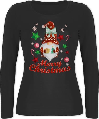 Langarmshirt Damen - Weihnachten Geschenke Bekleidung - Weihnachtlicher Wichtel I Weihnachtsmotiv I Merry Christmas Wichtelmotiv - L - Schwarz - Shirt Long Sleeve Women weihnachtsshirt weihnacht von Shirtracer