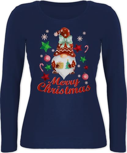 Langarmshirt Damen - Weihnachten Geschenke Bekleidung - Weihnachtlicher Wichtel I Weihnachtsmotiv I Merry Christmas Wichtelmotiv - M - Marineblau - Shirt Long Sleeve Women weihnachtsshirt weihnacht von Shirtracer