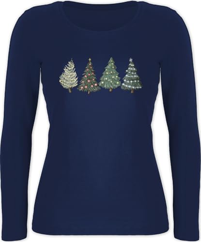Langarmshirt Damen - Weihnachten Geschenke Christmas Bekleidung - Weihnachtsbäume - L - Marineblau - Weihnachts Shirt Langarm weihnachtsshirt weihnachtsmotiv Weihnachtsbaum Oberteil Longsleeve von Shirtracer