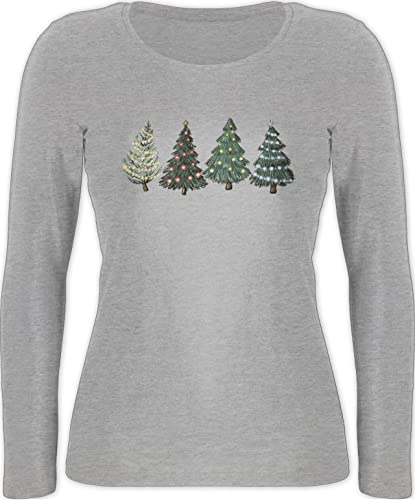 Langarmshirt Damen - Weihnachten Geschenke Christmas Bekleidung - Weihnachtsbäume - M - Grau meliert - Xmas t-Shirt Langarm Weihnachts Outfits Frauen weihnachtsmotiven Tshirt weihnachtsmode von Shirtracer