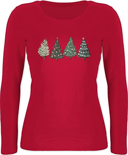 Langarmshirt Damen - Weihnachten Geschenke Christmas Bekleidung - Weihnachtsbäume - S - Rot - x-.Mas weihnachtstshirt Langarm weinachst weihnachtsshirt weihnachtlicher Oberteil weihnachtst Shirt von Shirtracer