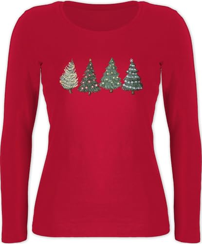 Langarmshirt Damen - Weihnachten Geschenke Christmas Bekleidung - Weihnachtsbäume - S - Rot - Weihnachts Shirt Langarm weihnachtsshirt weihnachtsmotiv Weihnachtsbaum Oberteil Longsleeve von Shirtracer