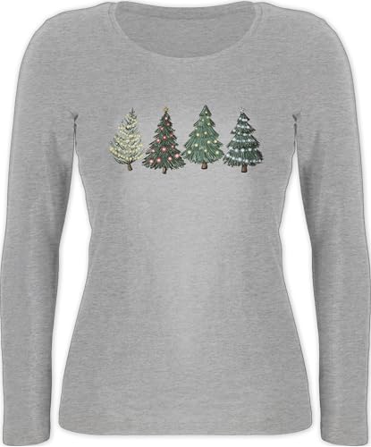 Langarmshirt Damen - Weihnachten Geschenke Christmas Bekleidung - Weihnachtsbäume - XL - Grau meliert - Weihnachts Shirt Langarm weihnachtsshirt weihnachtsmotiv Weihnachtsbaum Oberteil Longsleeve von Shirtracer