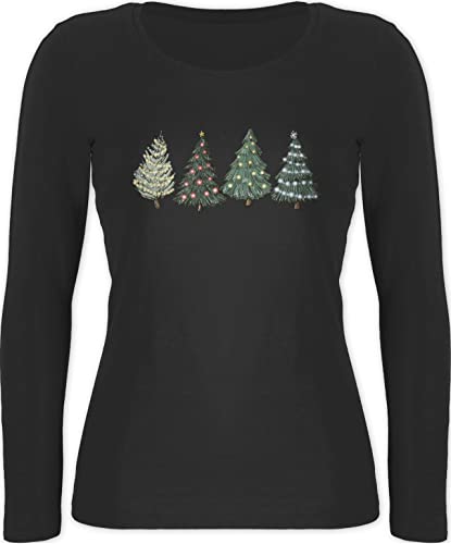 Langarmshirt Damen - Weihnachten Geschenke Christmas Bekleidung - Weihnachtsbäume - XXL - Schwarz - Outfit Weihnachts t Shirt Langarm weihnachtstshirt weihnachtsshirt Longsleeve Festliche Oberteile von Shirtracer