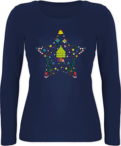 Langarmshirt Damen - Weihnachten Geschenke Christmas Bekleidung - Weihnachtsstern - XL - Marineblau - weihnachtstshirt Langarm swiateczne Shirt weihnachtliches Oberteil swiateczny Baumwolle von Shirtracer