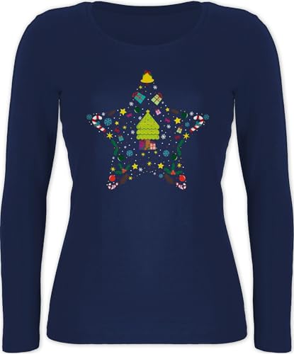 Langarmshirt Damen - Geschenke Christmas Bekleidung - Weihnachtsstern I Weihnachtsmotiv I Weihnachten - XL - Marineblau - Weihnachts Oberteil weihnachtsshirt weihnacht Stern Shirts von Shirtracer