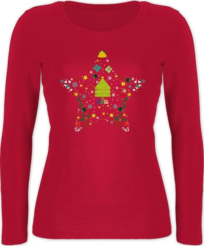 Langarmshirt Damen - Geschenke Christmas Bekleidung - Weihnachtsstern I Weihnachtsmotiv I Weihnachten - XL - Rot - Weihnachts Oberteil weihnachtsshirt weihnacht Stern Shirts Weihnachts-Longshirt von Shirtracer