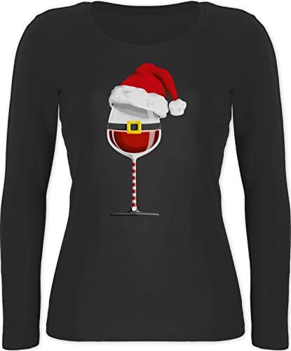 Langarmshirt Damen - Weihnachten Geschenke Christmas Bekleidung - Weinachtsglas - L - Schwarz - weihnachtsshirt+langarm chrismas weihnachtsshirt langarm weihnachts outfit weihnachtsoutfit+damen von Shirtracer