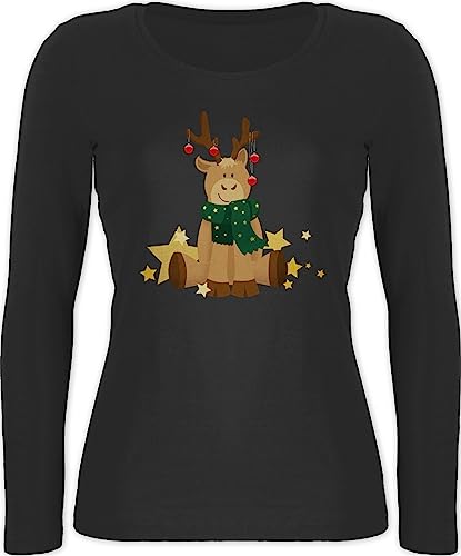 Langarmshirt Damen - Weihnachten Geschenke Christmas Bekleidung - süßer Elch - XL - Schwarz - weihnachtshirt weihnachtsshirt weihnachtsmotiv süßes Shirt weinachtspolover weihnachtstshirts von Shirtracer