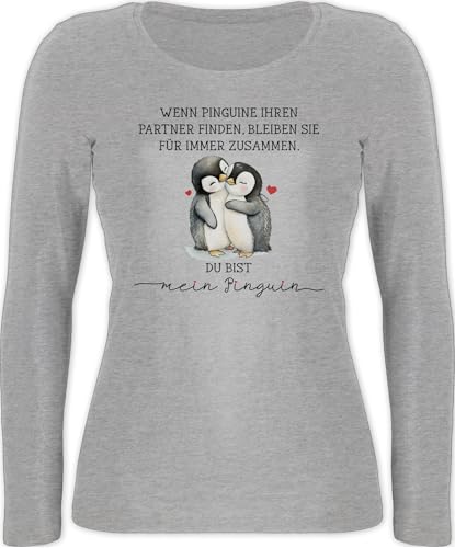 Langarmshirt Damen - Wenn Pinguine ihren Partner Finden bleiben sie für Immer zusammen I Partner Geschenke Pärchen Jahrestag Geschenk Paare Weihnachten - M - Grau meliert von Shirtracer