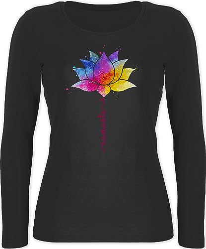 Langarmshirt Damen - Namaste Lotusblüte I Meditation I Yoga I Mandala Spirit - XS - Schwarz - Shirt Langarm Yoga-Langarmshirt Joga Lotus Oberteil yogawear Geschenke Wellness Longshirt Tshirt Fans von Shirtracer