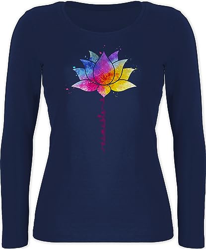 Langarmshirt Damen - Namaste Lotusblüte I Meditation I Yoga I Mandala Spirit - XXL - Marineblau - Shirt Langarm Yoga-Langarmshirt Joga Lotus Oberteil yogawear Geschenke Wellness Longshirt Tshirt von Shirtracer