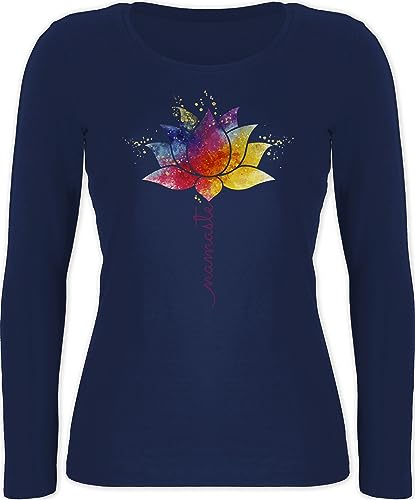 Langarmshirt Damen - Namaste Lotusblüte Yoga Mandala Spirit Wellness Meditation - XXL - Marineblau - Yoga-Langarmshirt Joga Shirt Langarm Tshirt spirituell für Alles Fans Geschenke von Shirtracer