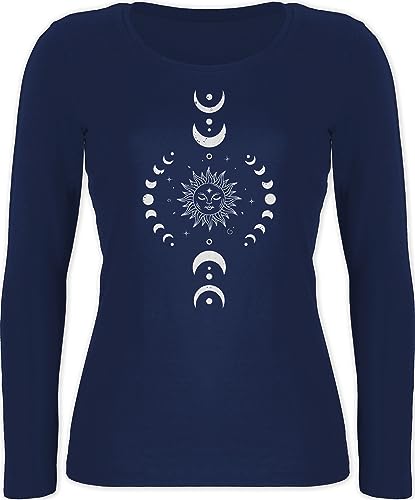 Langarmshirt Damen - Yoga Namaste Mandala Chakra Mondphase - M - Marineblau - Yoga-Langarmshirt Joga mondphasen Langarm yogawear Meditation Shirt Tshirt spirituell für Fans Alles Geschenke von Shirtracer