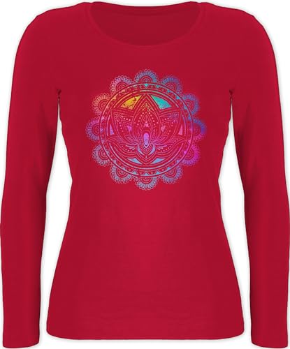 Langarmshirt Damen - Yoga - Lotusblume Lotus Meditation Entspannung Spirituelle Mandala Pilates - XXL - Rot - Tshirt Langarm spirituell Yoga-Langarmshirt Joga Oberteil Shirt yogawear Geschenke von Shirtracer