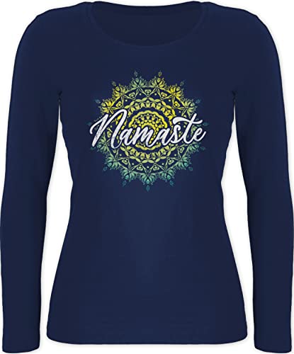 Langarmshirt Damen - Yoga und Wellness Geschenk - Namaste Vintage - XS - Marineblau - Fans Tshirt Langarm Shirt Blume des Lebens yogakleidung Frauen Geschenke Shirts yogakleidug Joga t-Shirt von Shirtracer