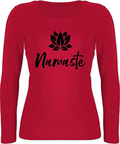 Langarmshirt Damen - Yoga und Wellness Geschenk - Namaste mit Lotusblüte schwarz - L - Rot - Shirt Langarm Oberteile Yoga-Oberteile, spirituelle Lotus Longshirt Yoga-Kleidung, Fans Longsleeve von Shirtracer