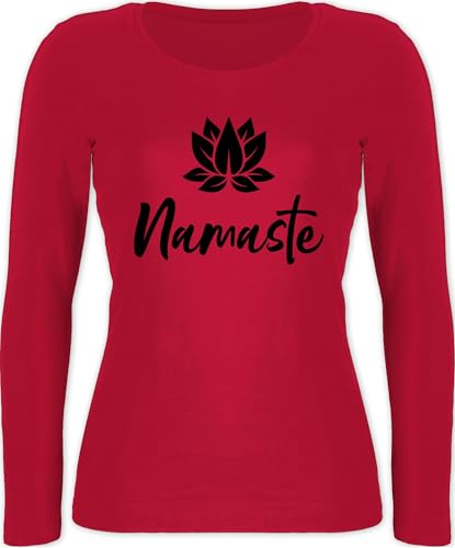 Langarmshirt Damen - Yoga und Wellness Geschenk - Namaste mit Lotusblüte schwarz - L - Rot - Langarm Shirt Yoga-Bekleidung Meditation Lotus Shirts Oberteile Yoga-Kleidung spirituelle lotusblüten von Shirtracer