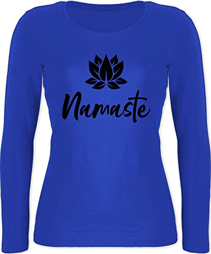 Langarmshirt Damen - Yoga und Wellness Geschenk - Namaste mit Lotusblüte schwarz - XL - Blau - Shirt Langarm Longsleeve Oberteil Tshirt für für Oberteile Outfits Sportshirt von Shirtracer