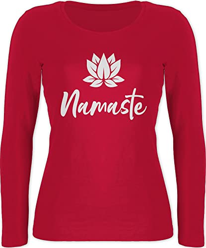 Langarmshirt Damen - Yoga und Wellness Geschenk - Namaste mit Lotusblüte weiß - L - Rot - Langarm Shirt Oberteile Longsleeve Kleidung Oberteil Outfit Bekleidung Sportshirt von Shirtracer