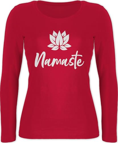 Langarmshirt Damen - Yoga und Wellness Geschenk - Namaste mit Lotusblüte weiß - L - Rot - Oberteil Yoga-Bekleidung Meditation Lotus Shirt Bekleidung Yoga-Kleidung spirituelle lotusblüten von Shirtracer