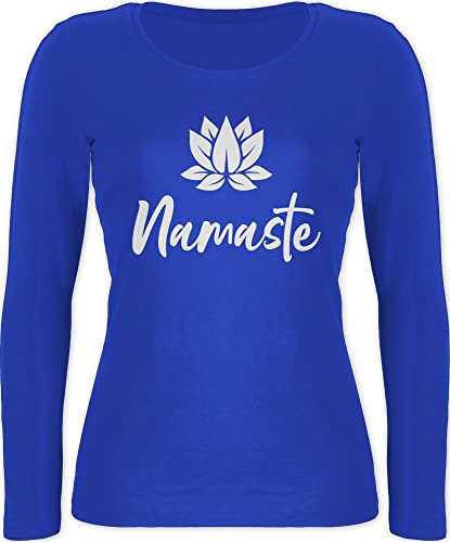 Langarmshirt Damen - Yoga und Wellness Geschenk - Namaste mit Lotusblüte weiß - S - Blau - Langarm Sportshirt Shirt Oberteil Longsleeve leiberl Longshirt Oberteile Outfits Bekleidung langärmlig von Shirtracer