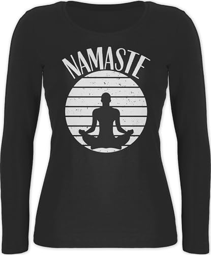 Langarmshirt Damen - Yoga und Wellness Geschenk - Namaste weiß - XS - Schwarz - Yoga-Langarmshirt Yoga-Bekleidung Meditation Joga Shirt Tshirt mit Langarm Yoga-Kleidung spirituelle meditations von Shirtracer